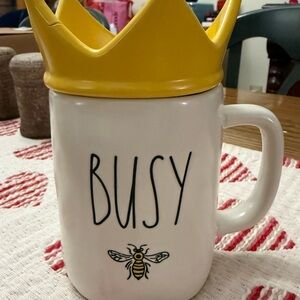 Rae Dunn Busy Mug with Yellow Crown Lid